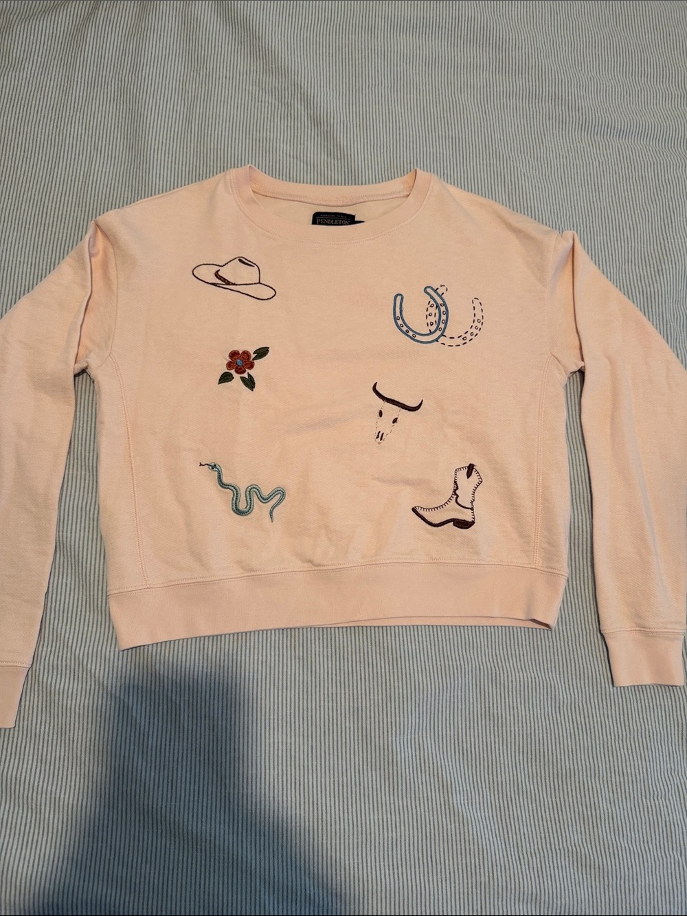 Pendleton Light Pink Embroidered Western Crewneck